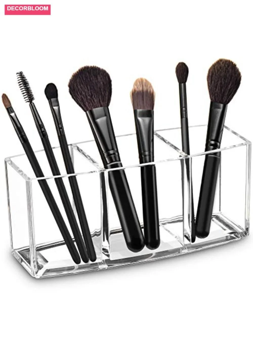 Acrylic Makeup Brush Organizer Holder Clear Cosmetic Storage with 3 Slots